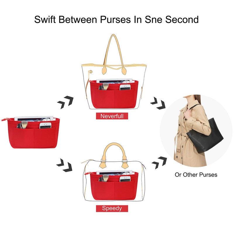 Soyizom Purse Organizer Insert Felt Purse Insert Bag Organizers Multi Pockets Tote Bag in Bag for Women,Red-M - Image 5